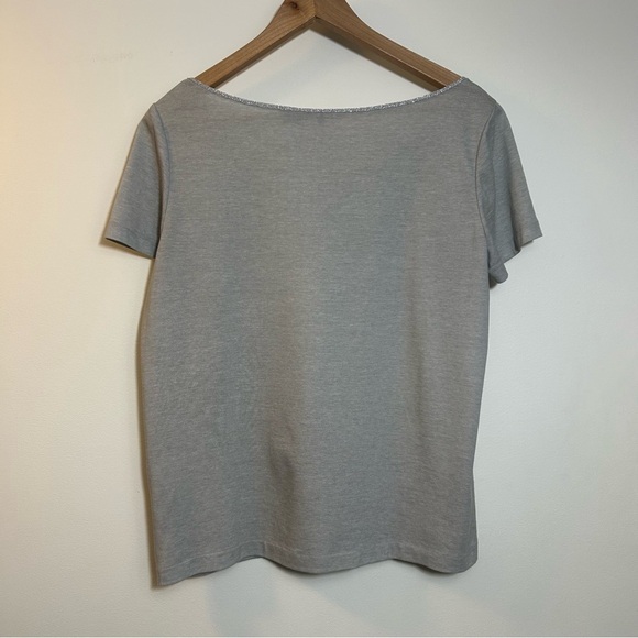 LAFAYETTE 148 NEW YORK | 100% Cotton Grey T-Shirt with Silver Trim Size Large - Picture 6 of 7